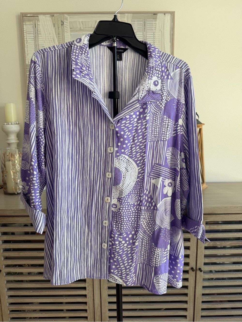Ali Miles Printed Woven Button Front Top